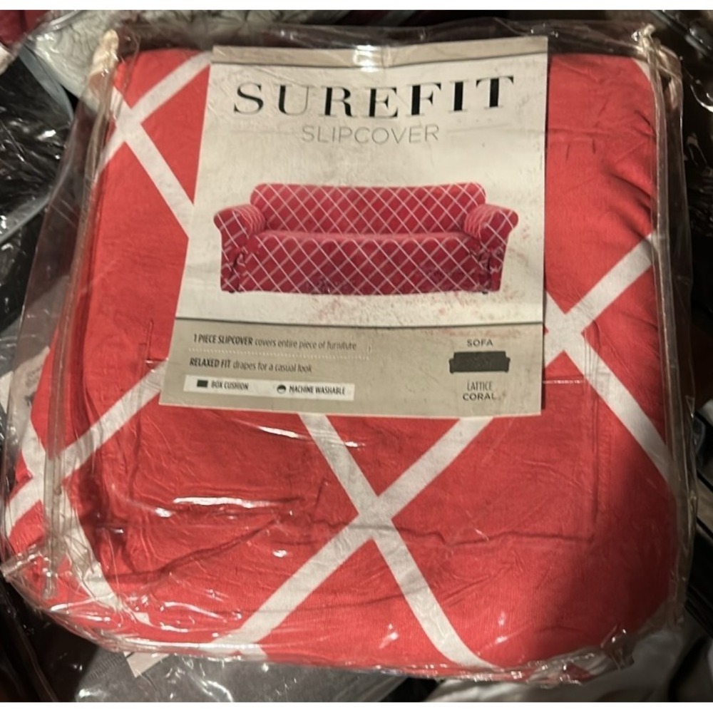Sure Fit Sofa Slipcover Lattice Coral 1 Piece Cotton Blend Furniture Protector